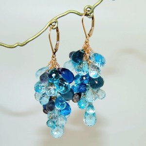 Blue Topaz Apatite Kyanite Aquamarine briolette Blue Gemstones Earrings